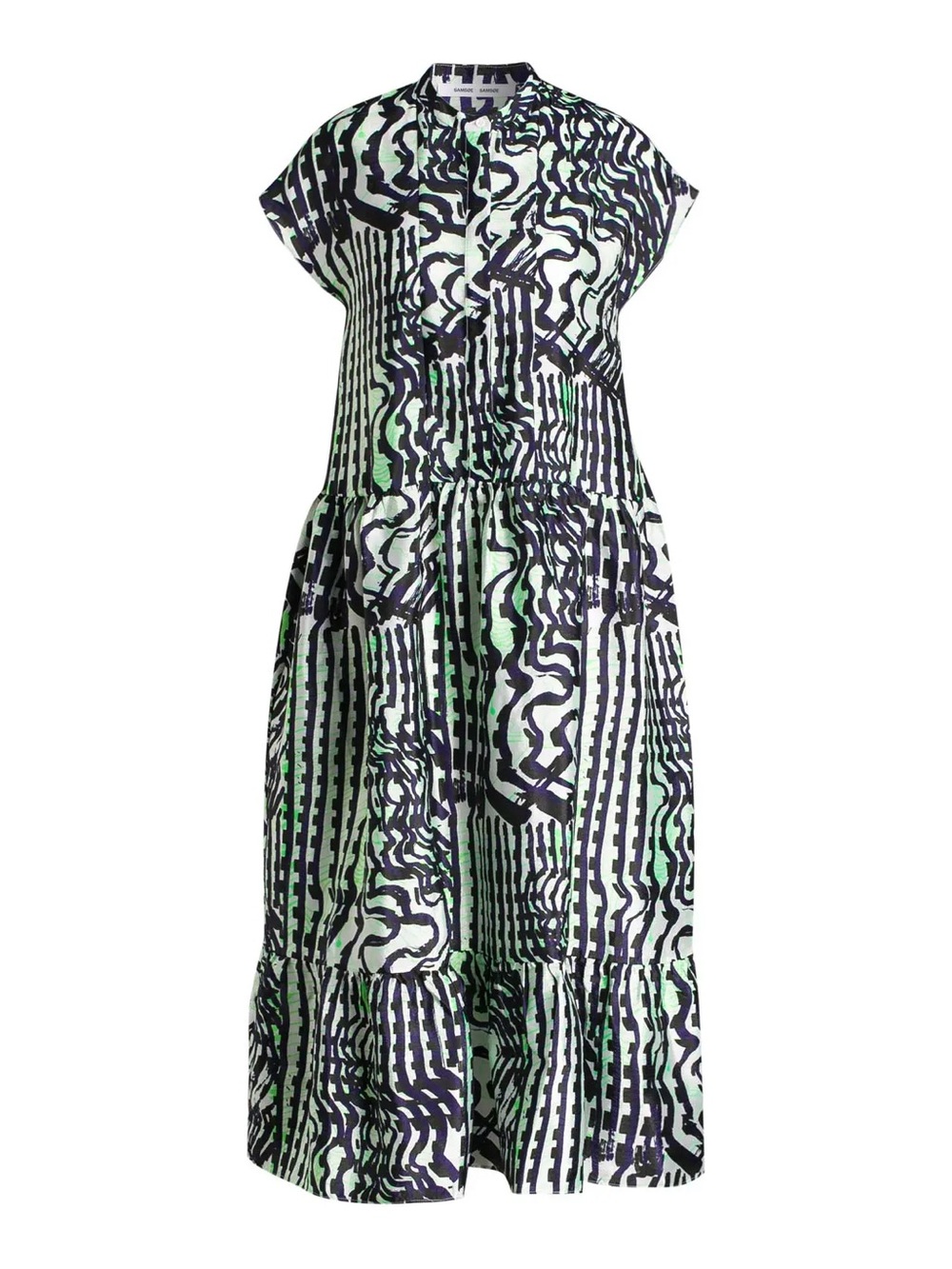 Samsoe Samsoe Abstract Print Midi Dress in White, Black, Navy & Neon Green